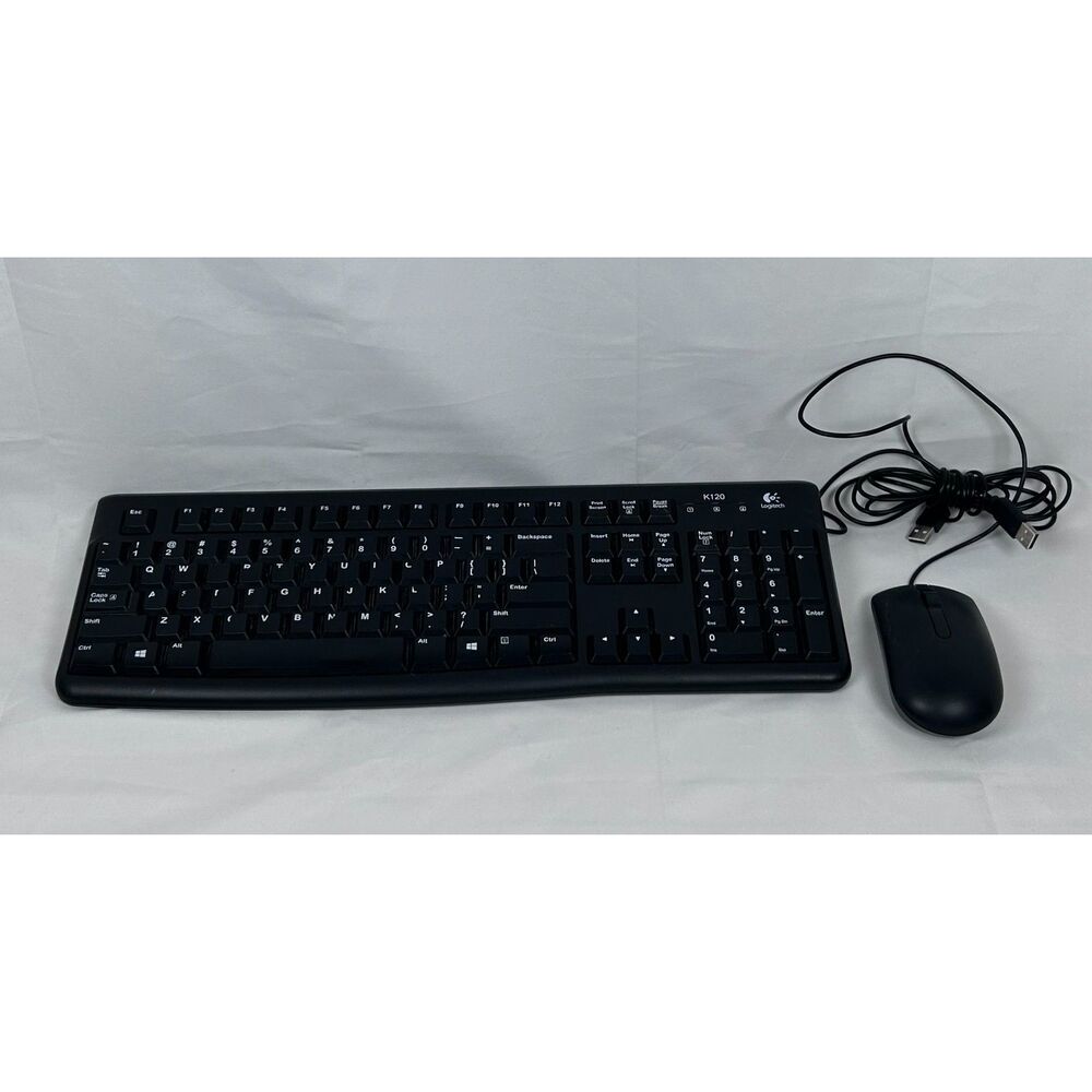 Logitech K120 Full-Size Wired Keyboard for PC with Wired Dell Mouse Black